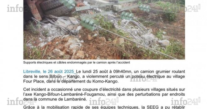 Coupure d’électricité sur l’axe Kango-Lambaréné après un accident impliquant un camion