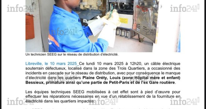 Libreville&nbsp;: Une nouvelle panne électrique de la SEEG impacte plusieurs quartiers